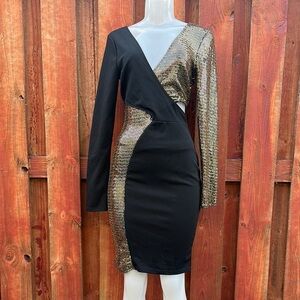 Cameo Women’s Elegant Black Gold Sequin Dress Size L